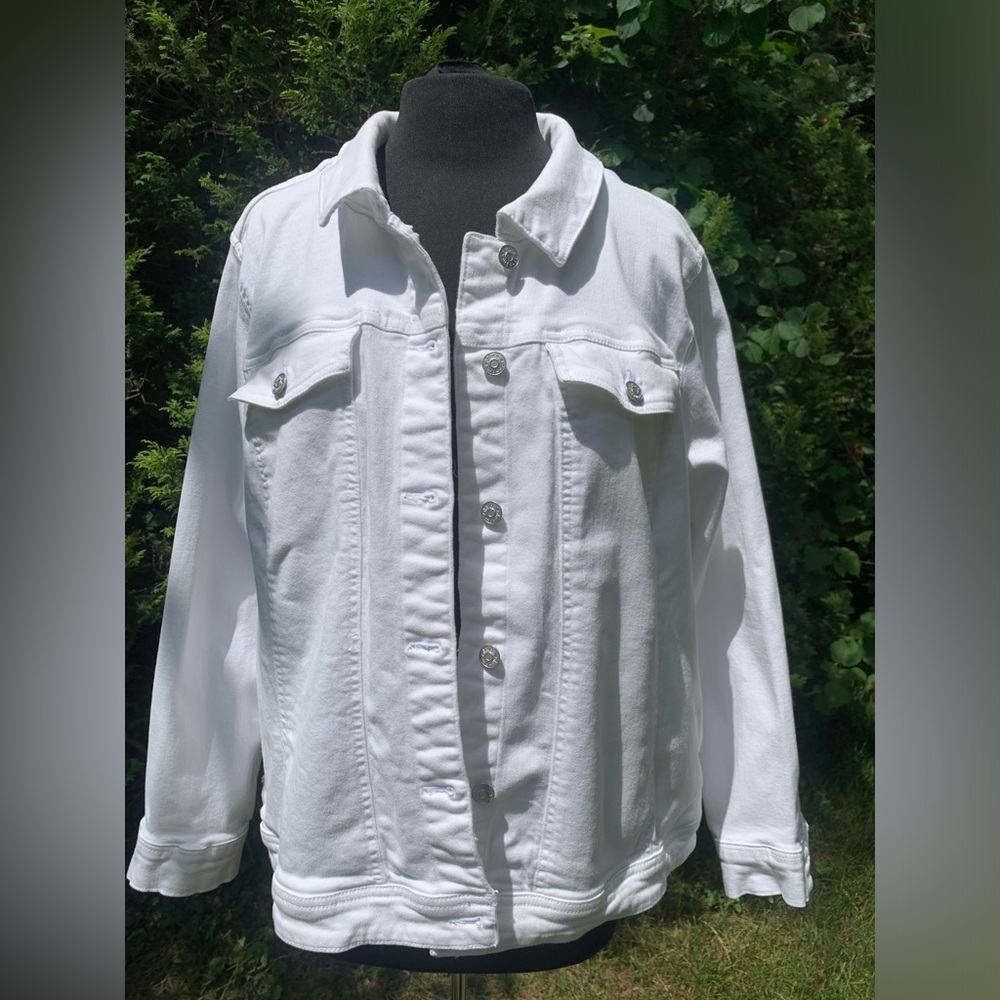 White Stretch Denim Jacket Size 1X